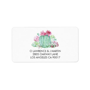 Pink Cactus Flowers Succulents Watercolor Label