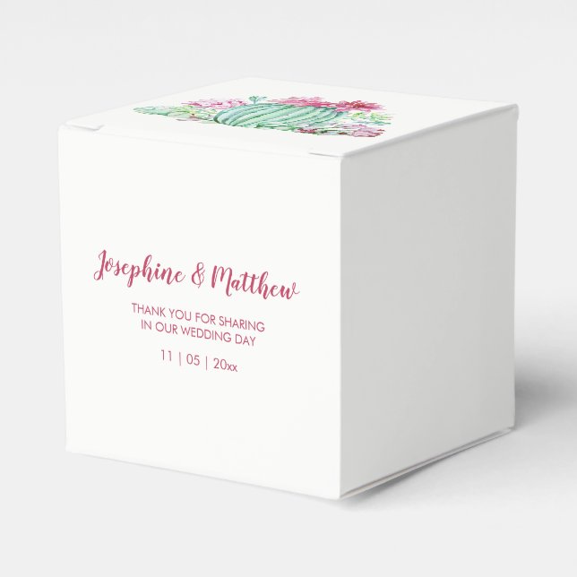 Pink Cactus Flowers Succulents Watercolor Wedding Favor Boxes (Front Side)