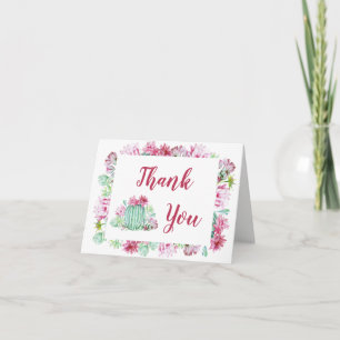 Pink Cactus Flowers Succulents Watercolor Wedding Letterpress Thank You Card