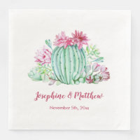 Pink Cactus Flowers Succulents Watercolor Wedding