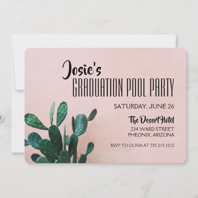 Pink Cactus Graduation Pool Party Invitation (Front)