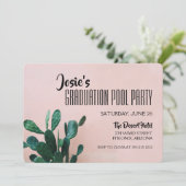 Pink Cactus Graduation Pool Party Invitation (Standing Front)