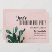 Pink Cactus Graduation Pool Party Invitation (Front/Back)
