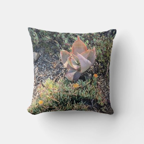 Pink Cactus in the Brush Photo Throw Pillow