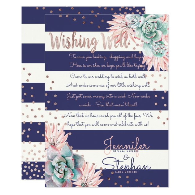 Pink Cactus Navy Stripes Rose Gold Wishing Well Card