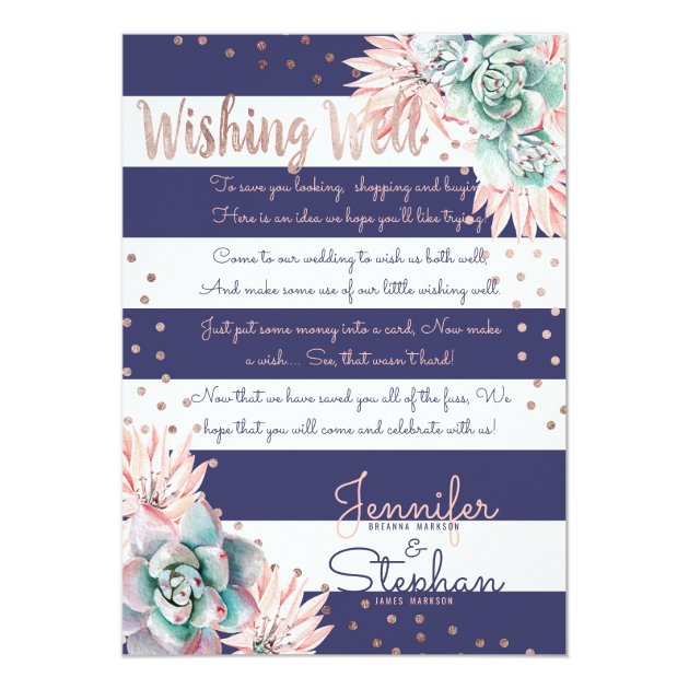 Pink Cactus Navy Stripes Rose Gold Wishing Well Card