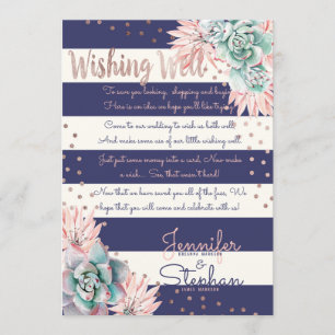 Pink Cactus Navy Stripes Rose Gold Wishing Well Invitation