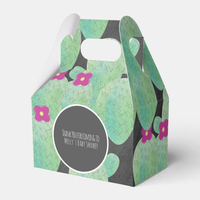 Pink Cactus Pattern Cartoon Thank You  Favor Box (Front Side)