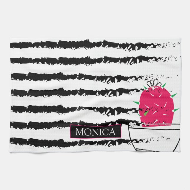 Pink Cactus pattern design Kitchen Towel (Horizontal)