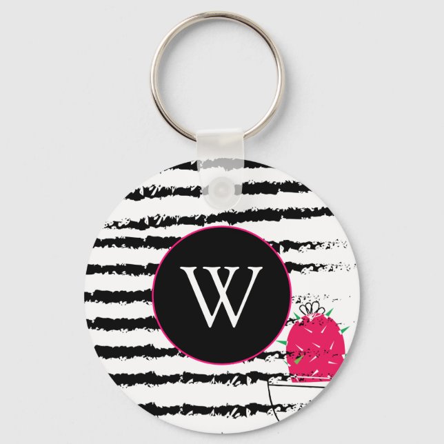Pink Cactus pattern Monogram Keychain (Front)