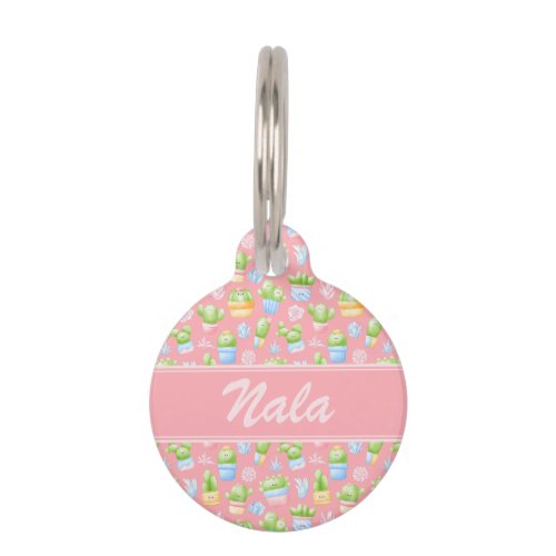 Pink Cactus Pattern Personalized Puppy Dog Cat ID Pet ID Tag