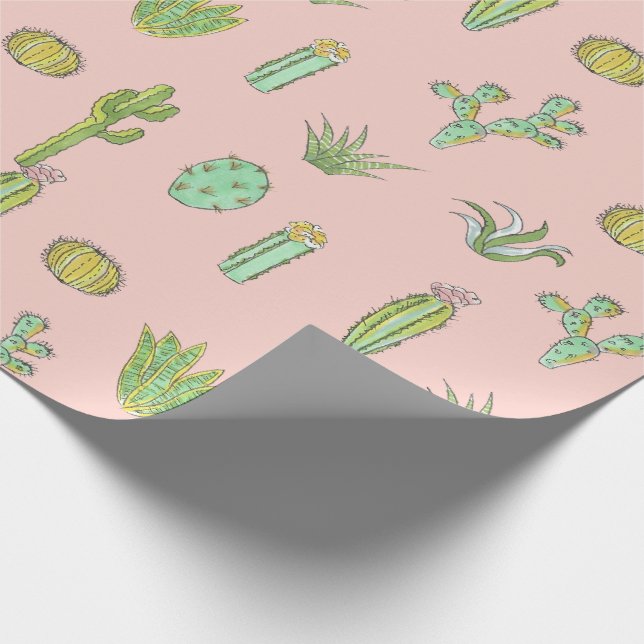 Pink Cactus Print Wrapping Paper (Corner)
