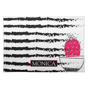 Pink Cactus striped pattern Cloth Placemat