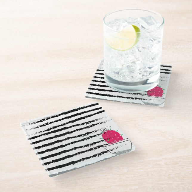 Pink Cactus striped pattern Glass Coaster (Angled)