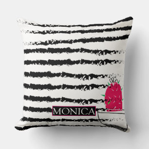 Pink Cactus striped pattern monogram Throw Pillow
