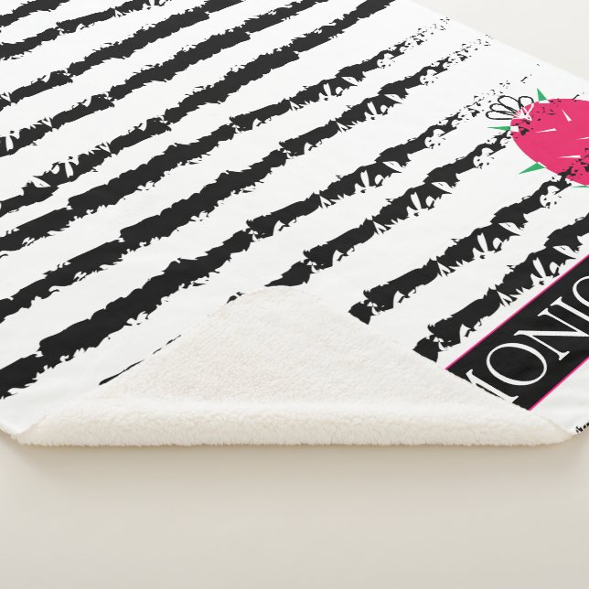 Pink Cactus striped pattern Sherpa Blanket (3/4)