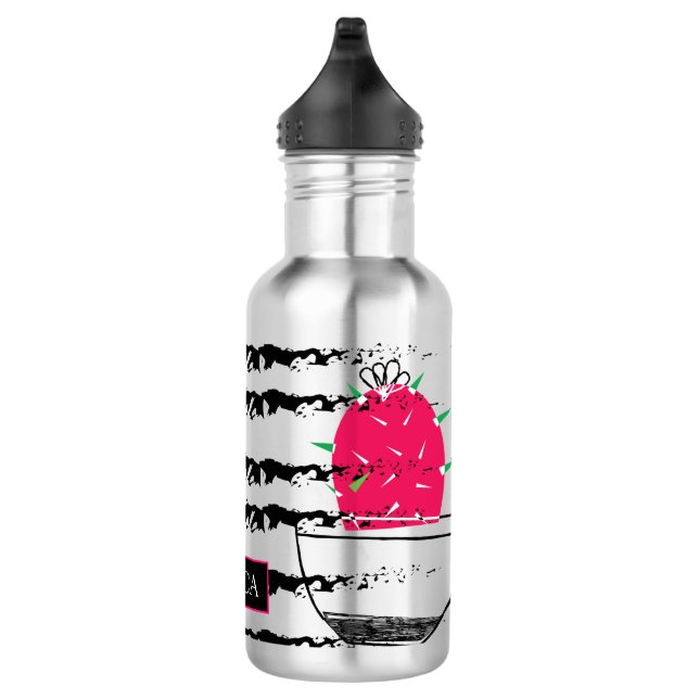 Pink Cactus striped pattern Stainless Steel Water Bottle (Right)