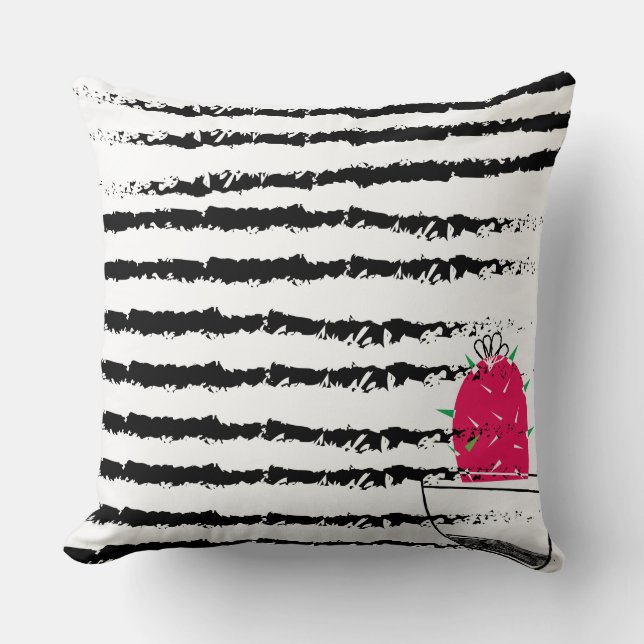 Pink Cactus striped pattern Throw Pillow (Front)