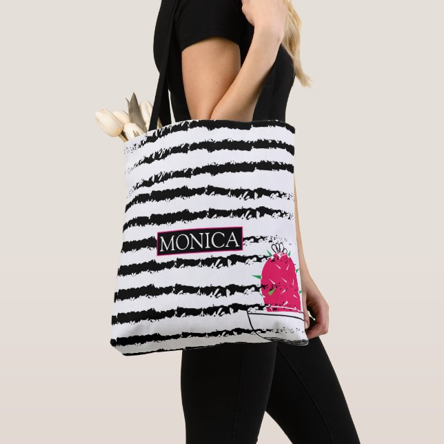 Pink Cactus striped Tote Bag (Close Up)