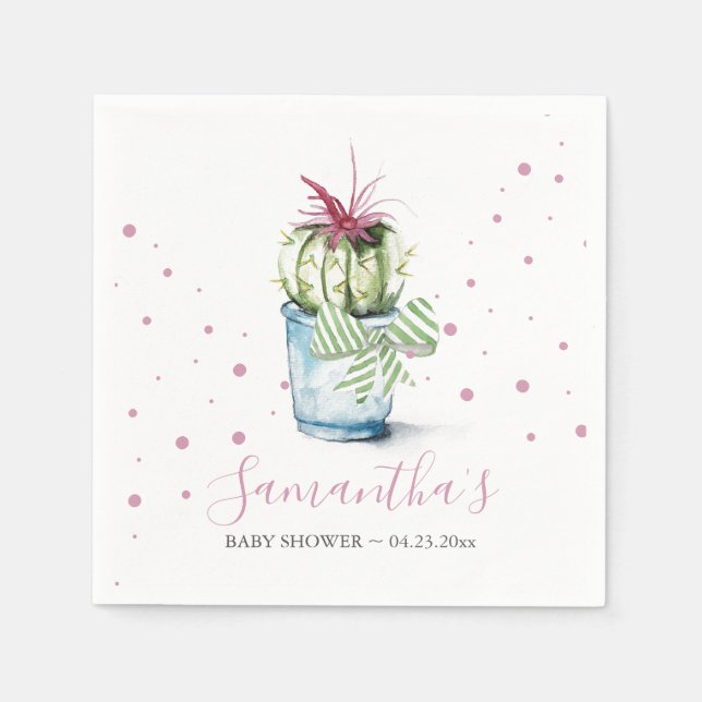 Pink Cactus Theme Baby Shower Napkins (Front)