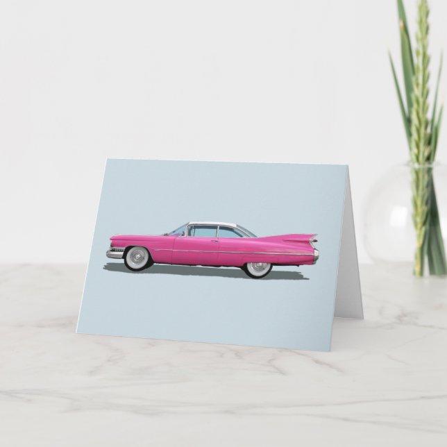 PINK CADDY CLASSIC CAR BIRTHDAY CARD (Front)