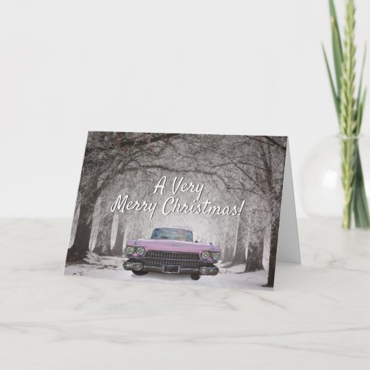 Pink Cadillac Classic Vintage Car Christmas Card | Zazzle.com