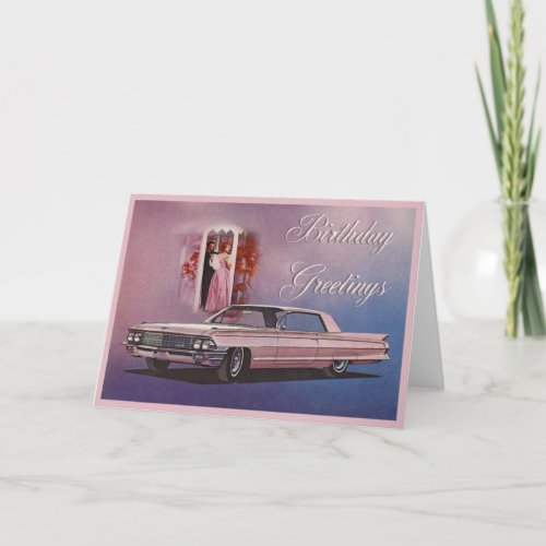 Pink Cadillac Elegant Birthday Card