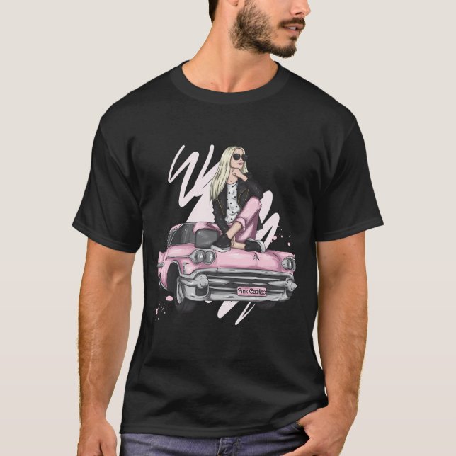 Pink Cadillac - Girl Sitting On Pink Cadillac  T-Shirt (Front)