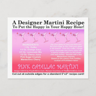 Pink Cadillac Martini Recipe Card Postcard