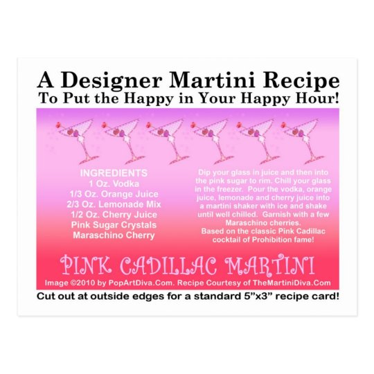 Pink Cadillac Martini Recipe Card Postcard