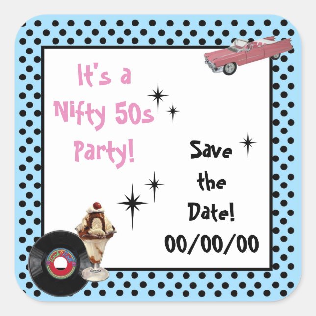 Pink Cadillac Save-the-Date Sticker (Front)