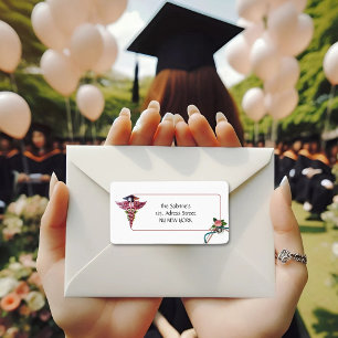 Pink caduceus Stethoscope Nurse Graduation address Label