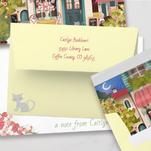 Pink Cafe Bookstore with Kittens Invitation