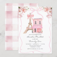 Pink Cafe Paris Bow Eiffel Tower Any Age Birthday