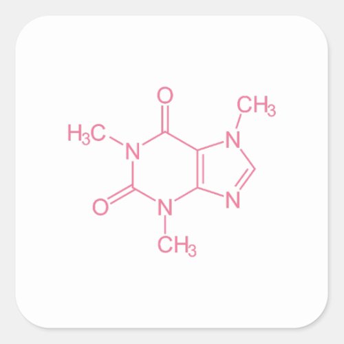 Pink Caffeine Molecule Square Sticker