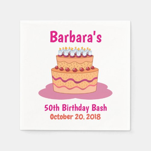 Pink Cake 50th Birthday Party Napkins