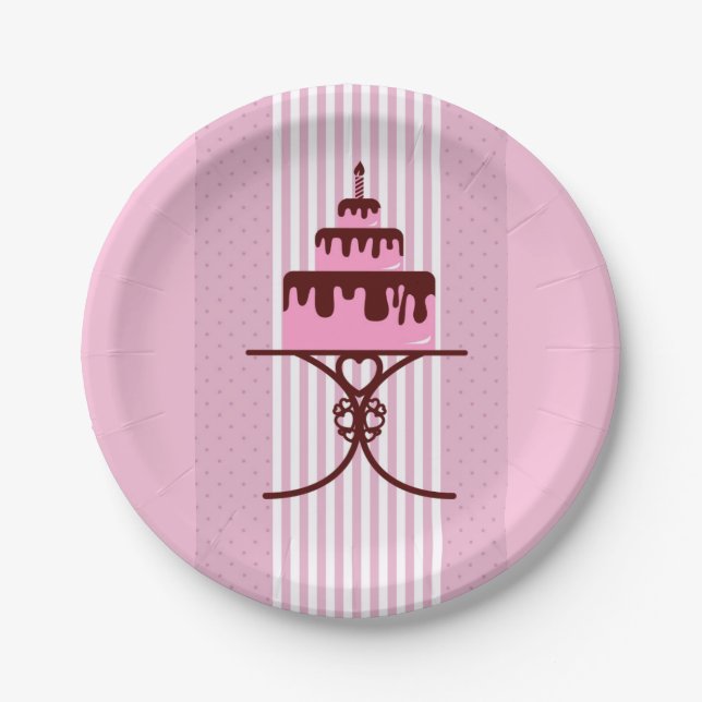 Pink cake afternoon or morning tea party paper plates (Front)