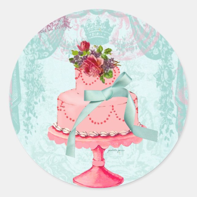 Pink Cake and Crowns Classic Round Sticker (Front)