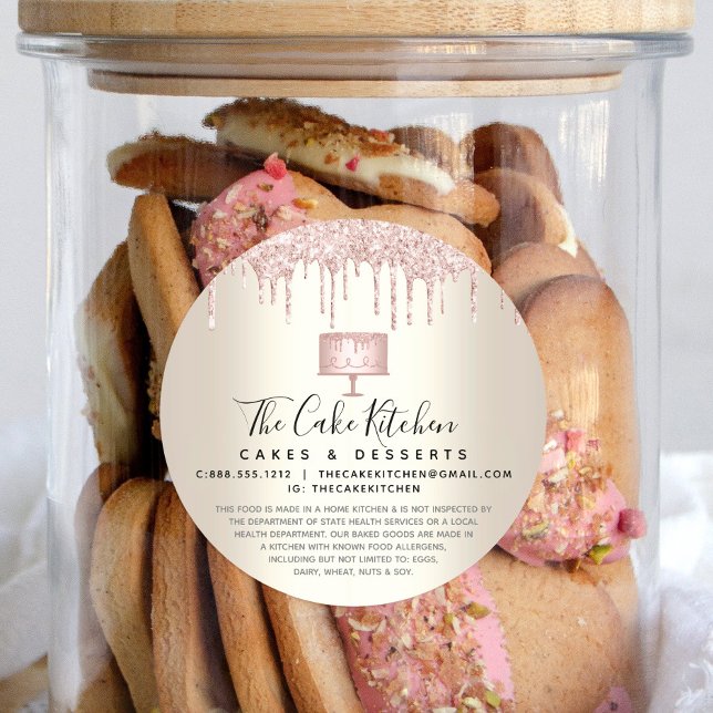 Pink Cake Bakery Chef Glitter Drips Gold Legal Classic Round Sticker (Creator Uploaded)