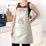 Pink Cake Bakery Chef Glitter Drips Script Gold Apron<br><div class="desc">Here’s a wonderful way to add to the fun of baking. Add extra sparkle to your culinary adventures whenever you wear this elegant, sophisticated, simple, and modern apron. A sparkly, rose gold 2 layer cake, calligraphy script handwritten typography and glitter drips overlay a faux metallic champagne gold ombre background. Personalize...</div>