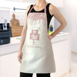 Pink Cake Bakery Chef Glitter Drips Script Gold Apron