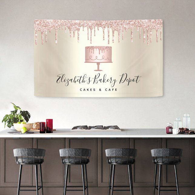 Pink Cake Bakery Chef Glitter Drips Script Gold Banner (Creator Uploaded)