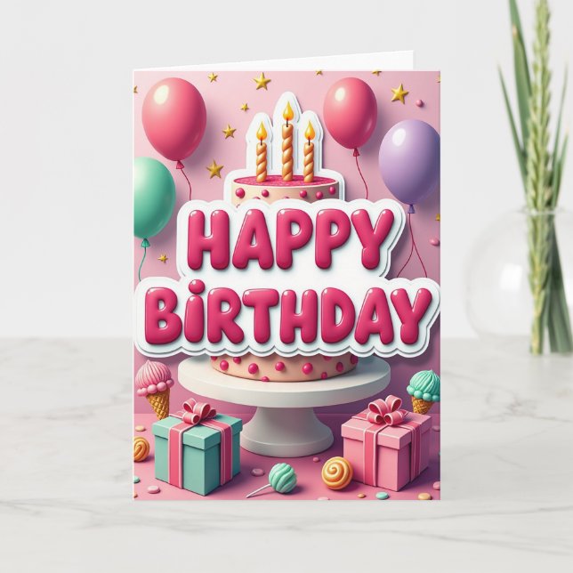 Pink Cake Birthday Card (Front)