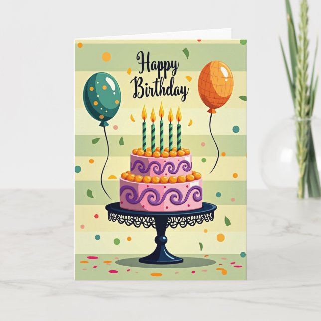 Pink Cake Birthday Scene Card (Front)