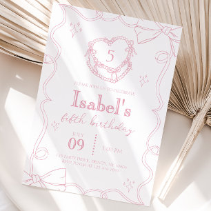 Pink Cake Bow Birthday Invitation