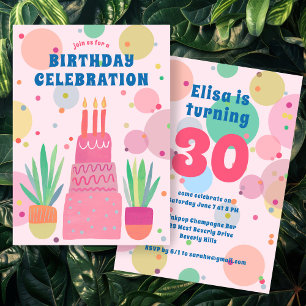 Pink Cake Bubbles Whimsical BIRTHDAY PARTY Custom Invitation