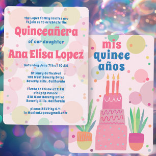 Pink Cake Bubbles Whimsical QUINCEANERA Custom Invitation