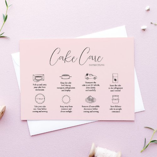 Pink Cake Care Instruction Card