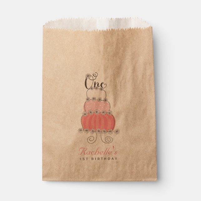 Pink Cake Daisies One Baby Girl 1st Birthday Party Favor Bag (Front)
