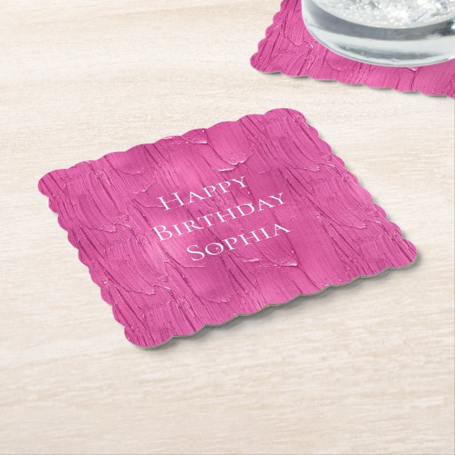 Pink Cake Frosting Personalized Paper Coaster (Angled)